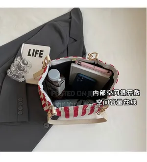 *Straw Tote Bag With Polkadot Silk Scarf *Size* 35x11x26cm