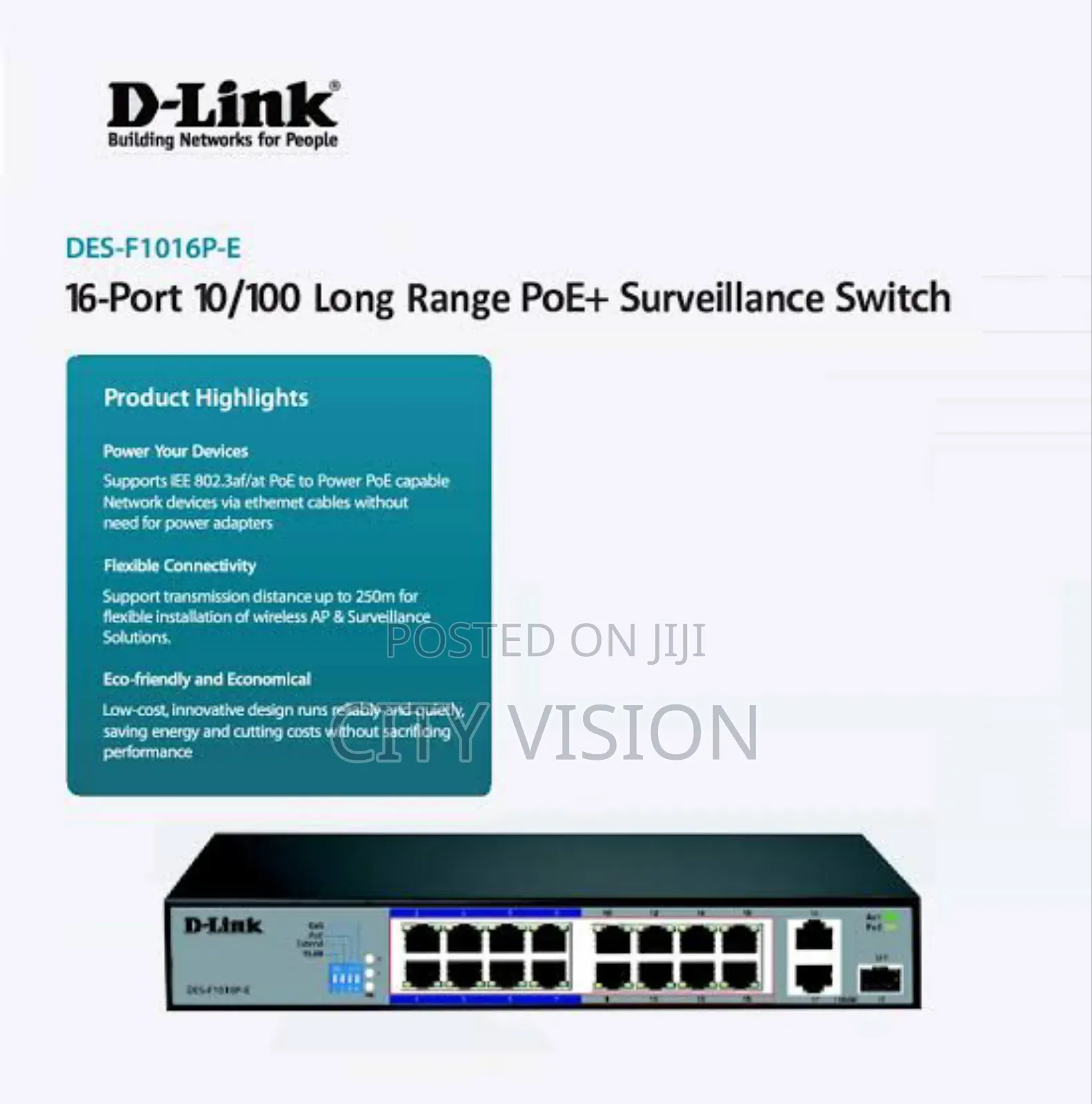 D-Link Des-F1016p-E16-Port Fast Ethernet Unmanaged Longrange