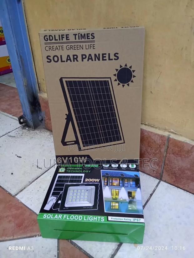 200w Flood Lights, and Solar Panels.