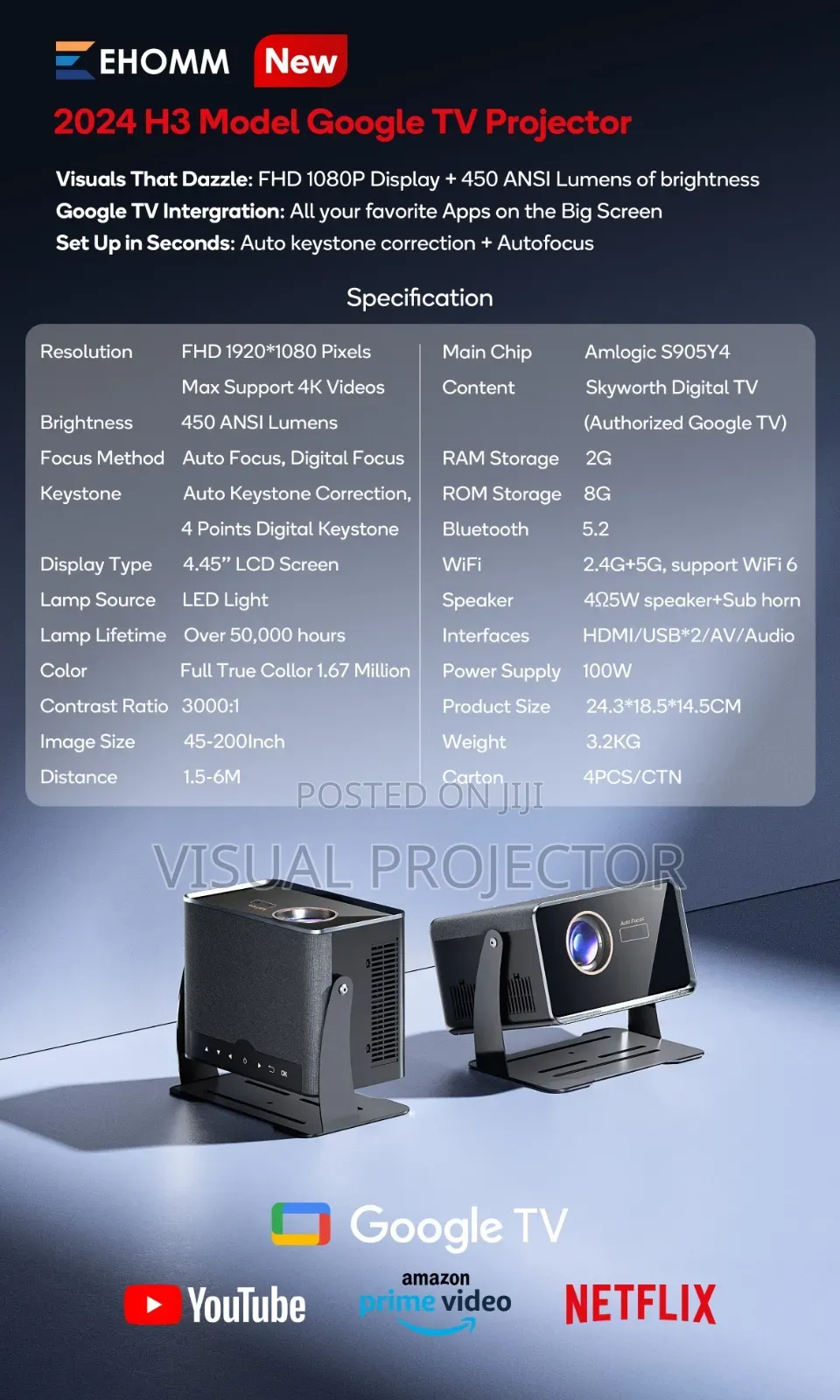 H3 Skyworth Certified Android Projector