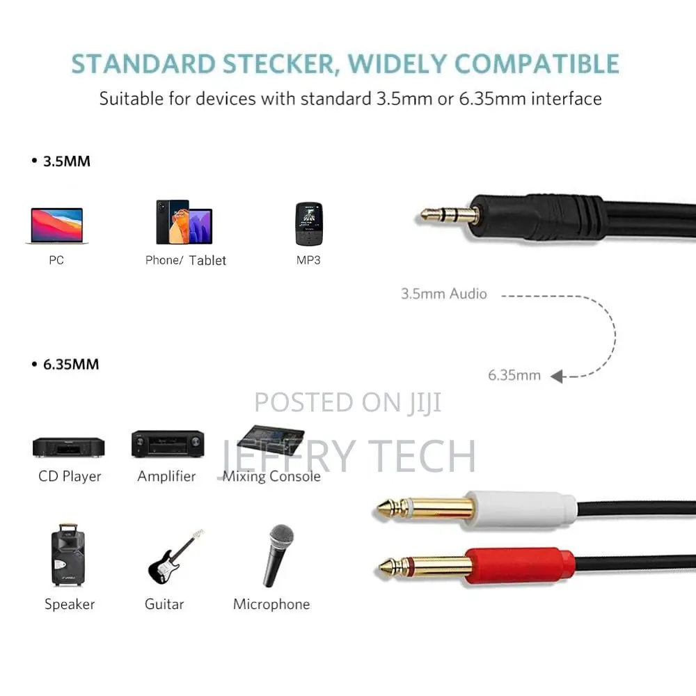 3.5mm 1/8 Inch TRS to Dual 6.35mm 1/4 Inch TS Mono Stereo Y-