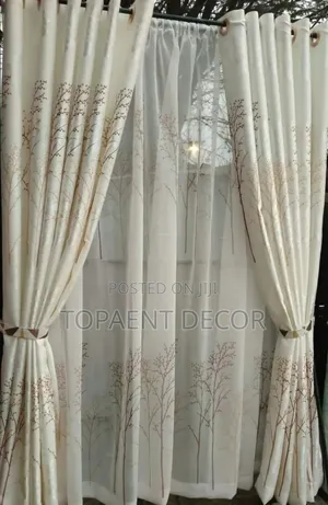 Patterned Cream Door Curtains and Matching Sheer