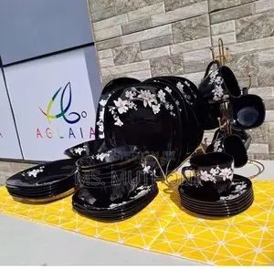 38pcs Black Flowered Dinner Set*