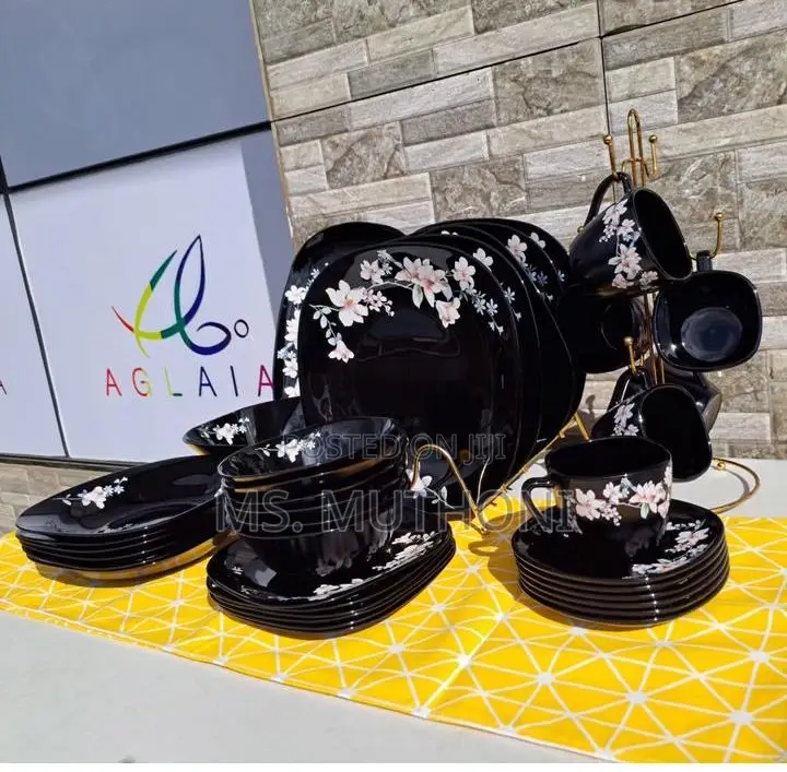 38pcs Black Flowered Dinner Set*