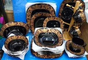 38pcs Black Flowered Dinner Set*