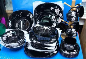 38pcs Black Flowered Dinner Set*