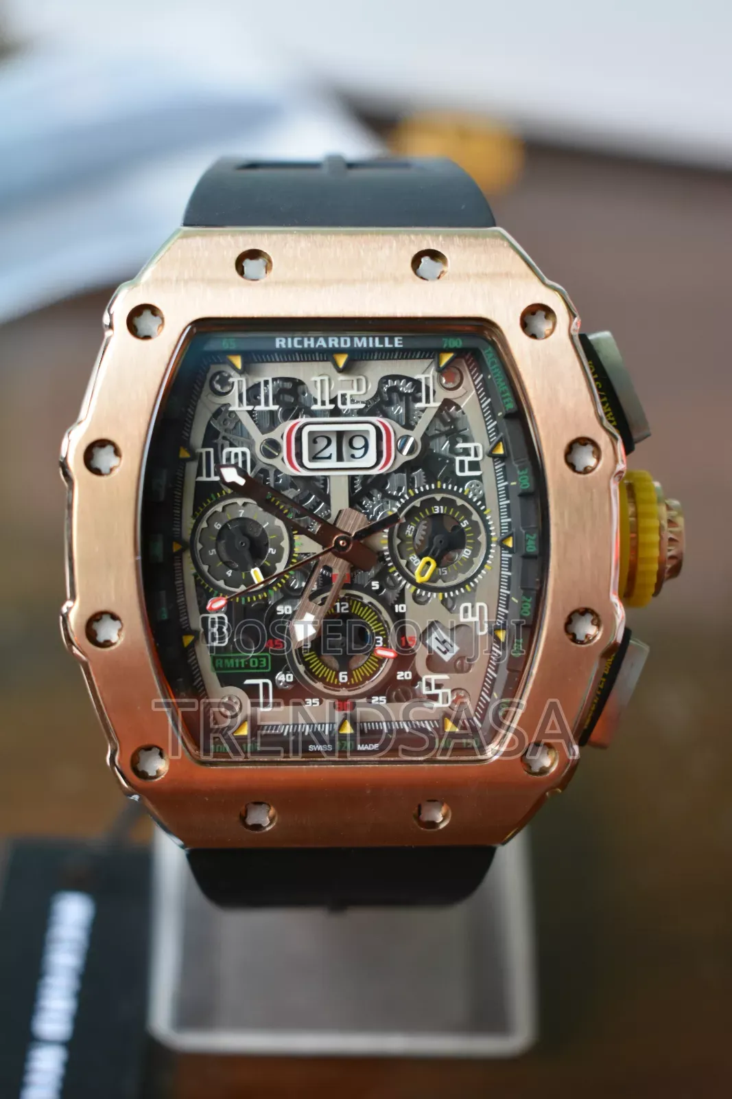 Richard Mille Rose Gold Black Rubber Straps Chronograph Watc