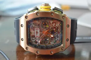 Richard Mille Rose Gold Black Rubber Straps Chronograph Watc
