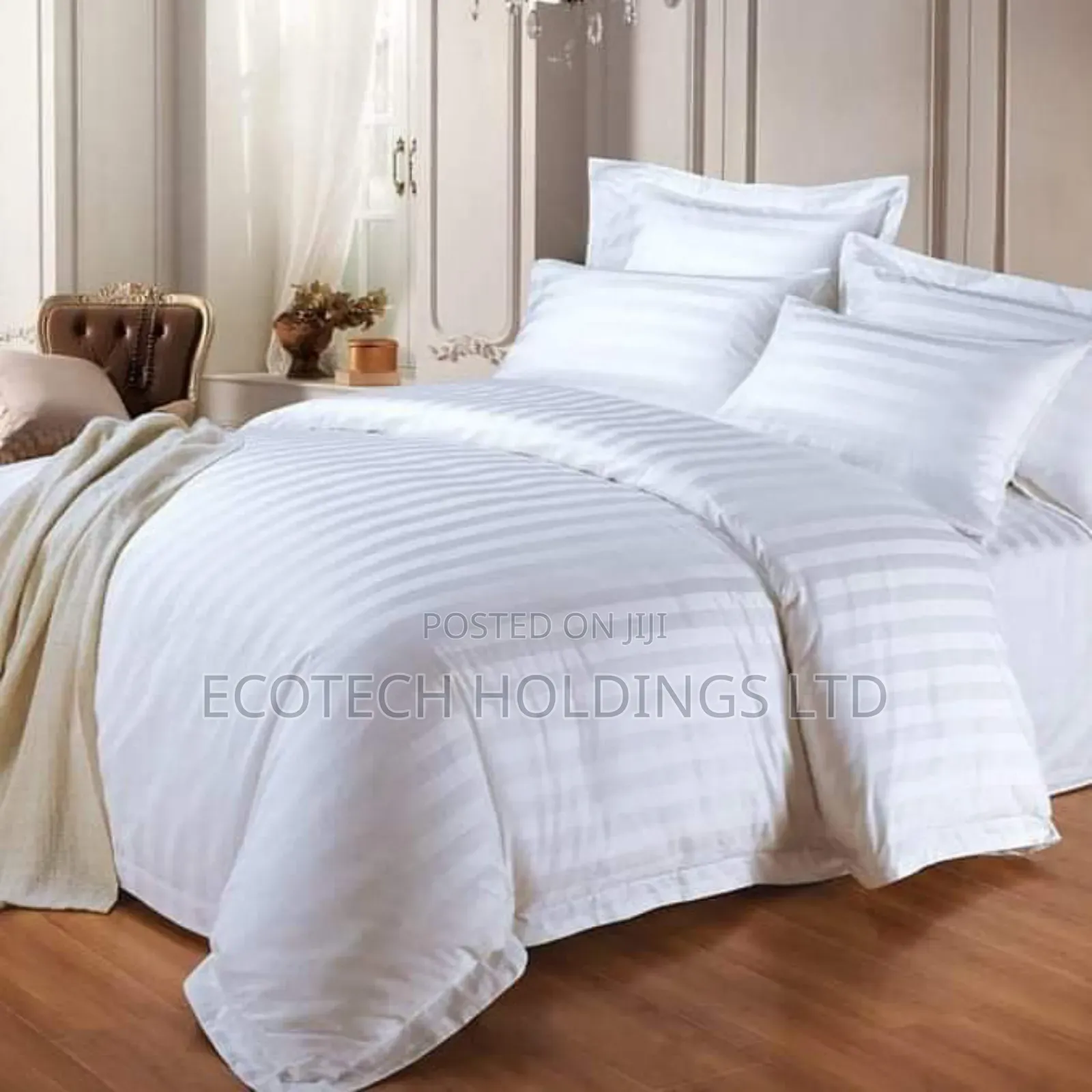 *White Striped Duvet Cover Sets 4 Pillowc