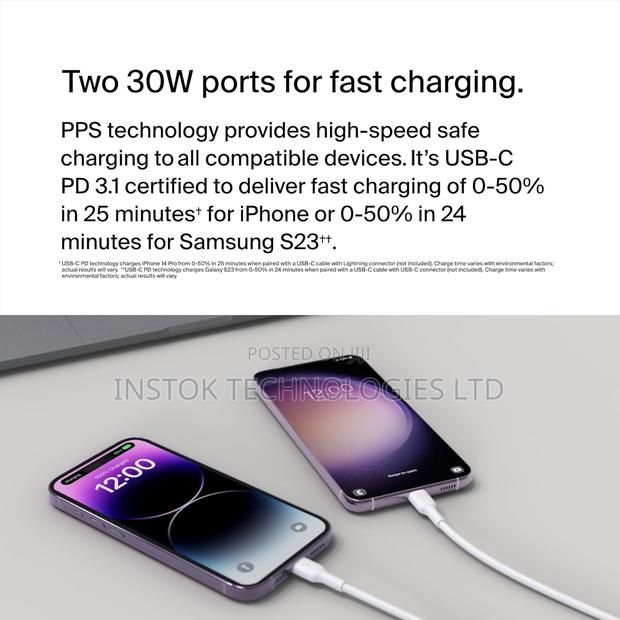 Belkin Boostcharge Pro 60W Dual USB-C Wall Charger With PPS - thumbnail 3