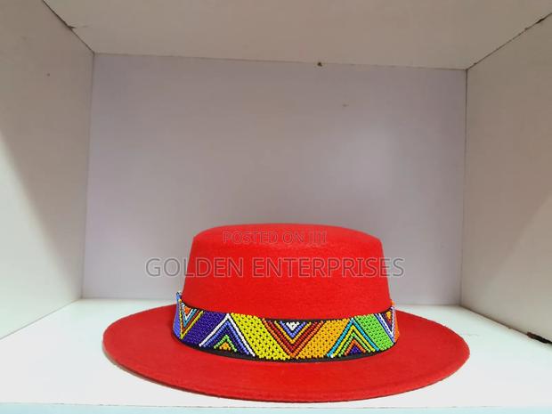 Red Beaded Fedora Hat - main view