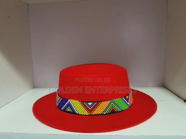 Red Beaded Fedora Hat - thumbnail 3
