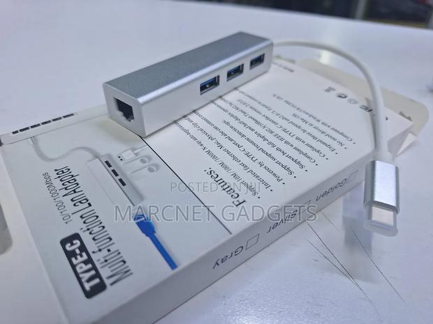 Usb C Hub 3 Port Usb 3.0 Lan Plus Gigabyte Lan - thumbnail 2
