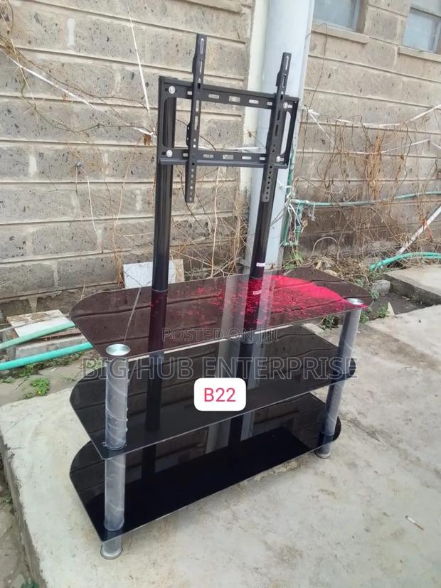 Black Executive Glass Tv Stand With Wall Mount - main view