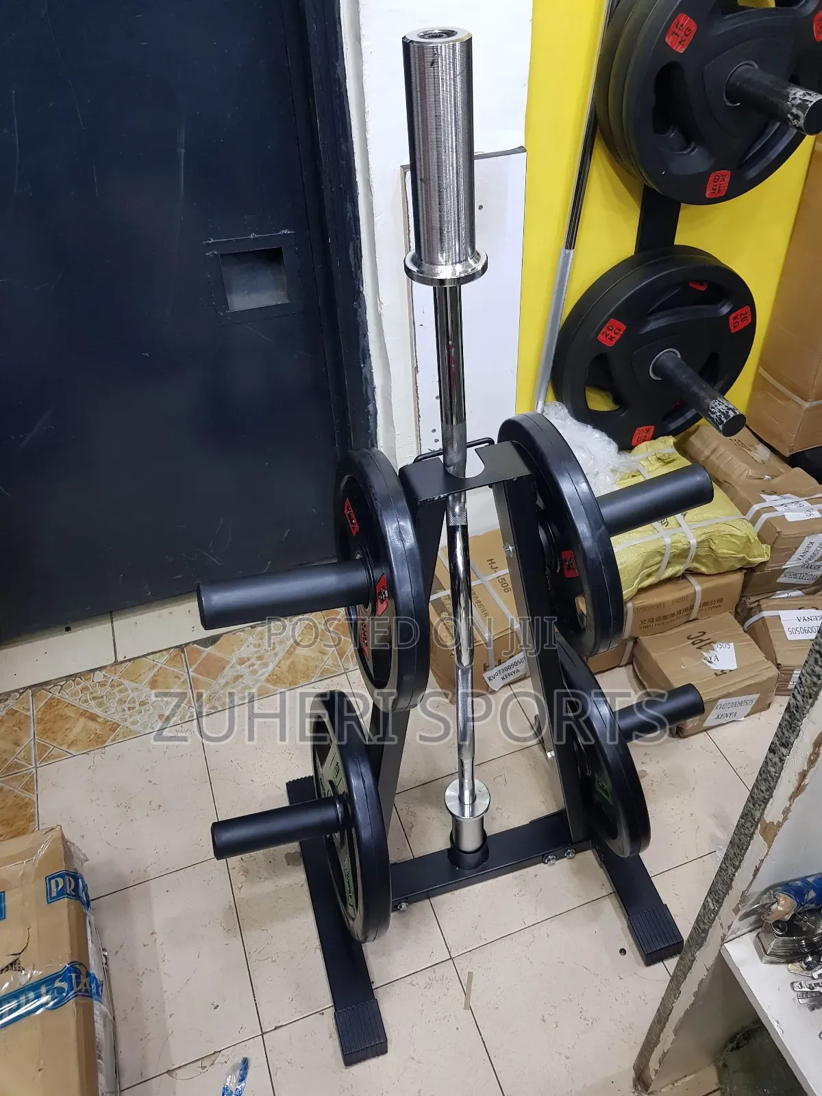 Olympic Plate Rack With Vertical Olympic Barbell Holder