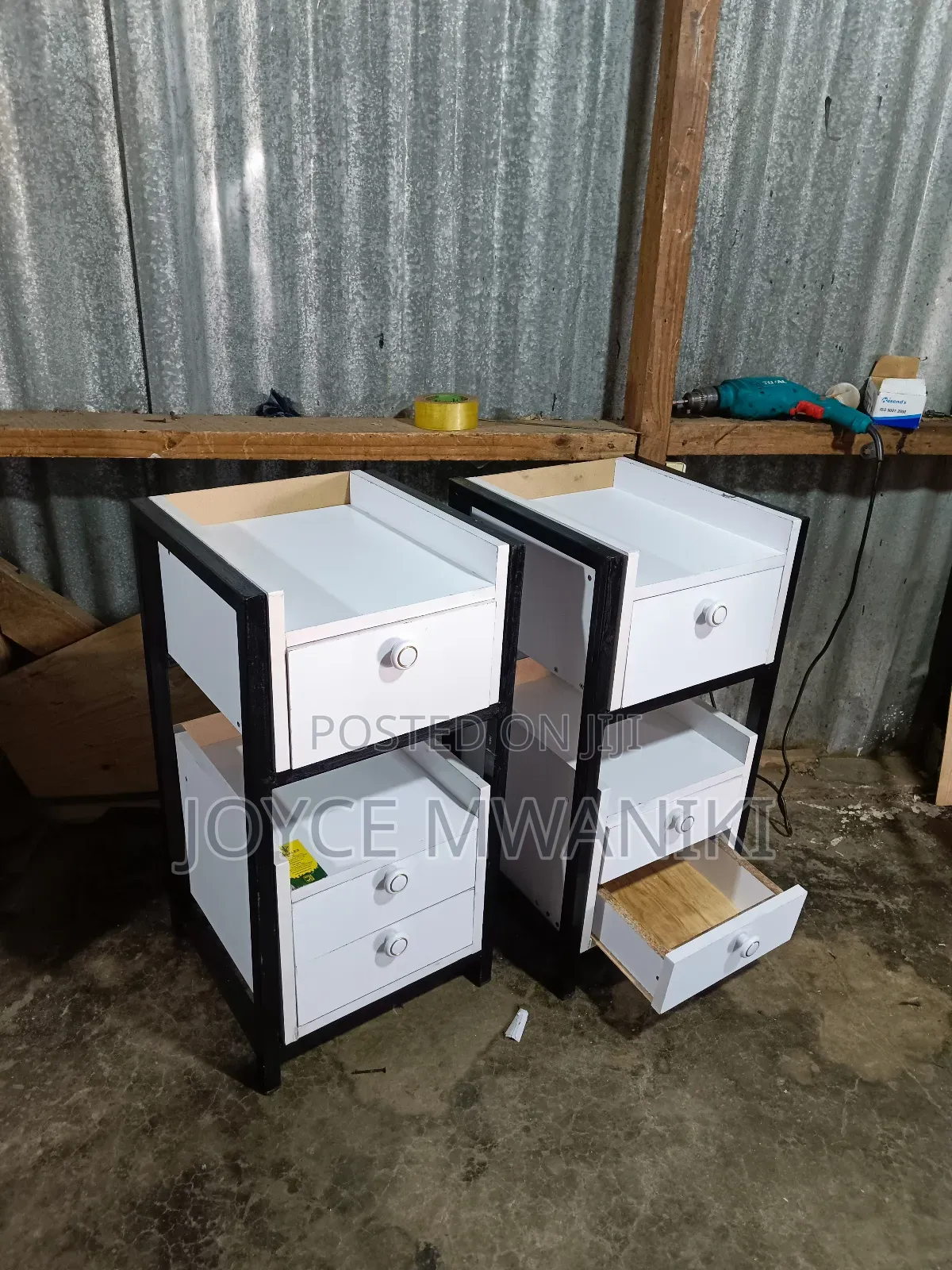 Salon Drawers, White Colour and Black Frame.