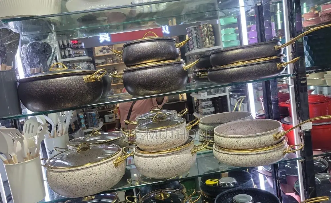 9PCS Hausroland Granite Cooking Cookware With Gold Ring