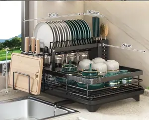 *2 Tier Dish Rack With Cutlery Holder Chop Board Holder*