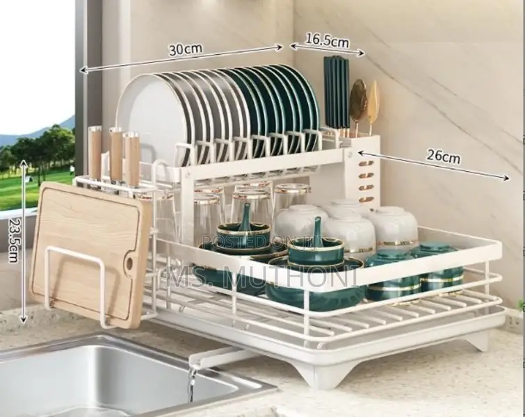 White 2 Tier Dish Rack With Cutlery Holder Board Holder