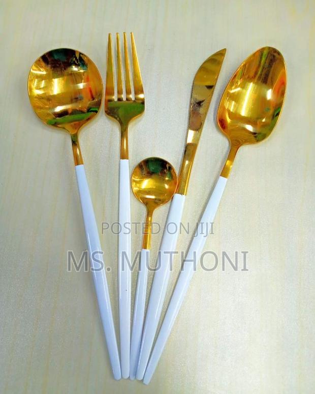 *30 Piece White Slim Stainless Steel Cutlery Set - main view