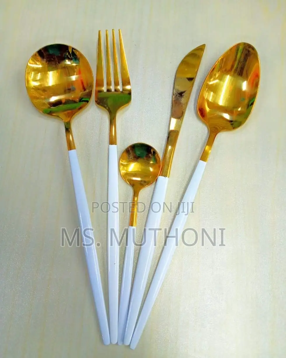 *30 Piece White Slim Stainless Steel Cutlery Set