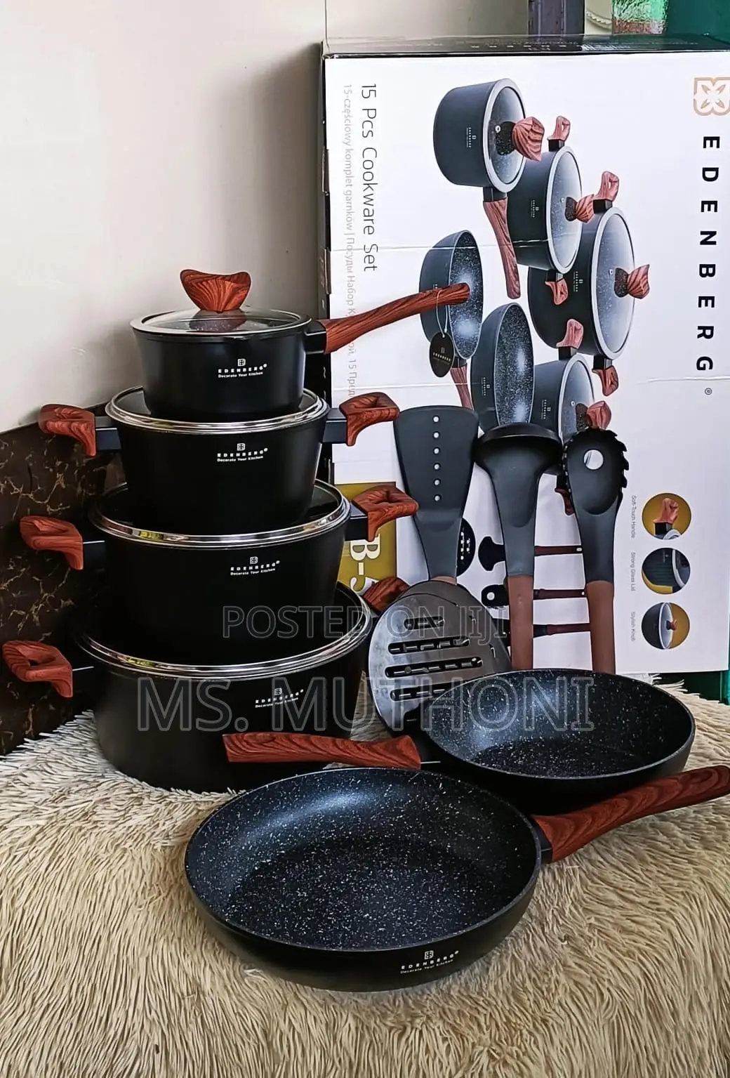 Black Non-Stick Cookware Set With Kitchen Tools 15pc