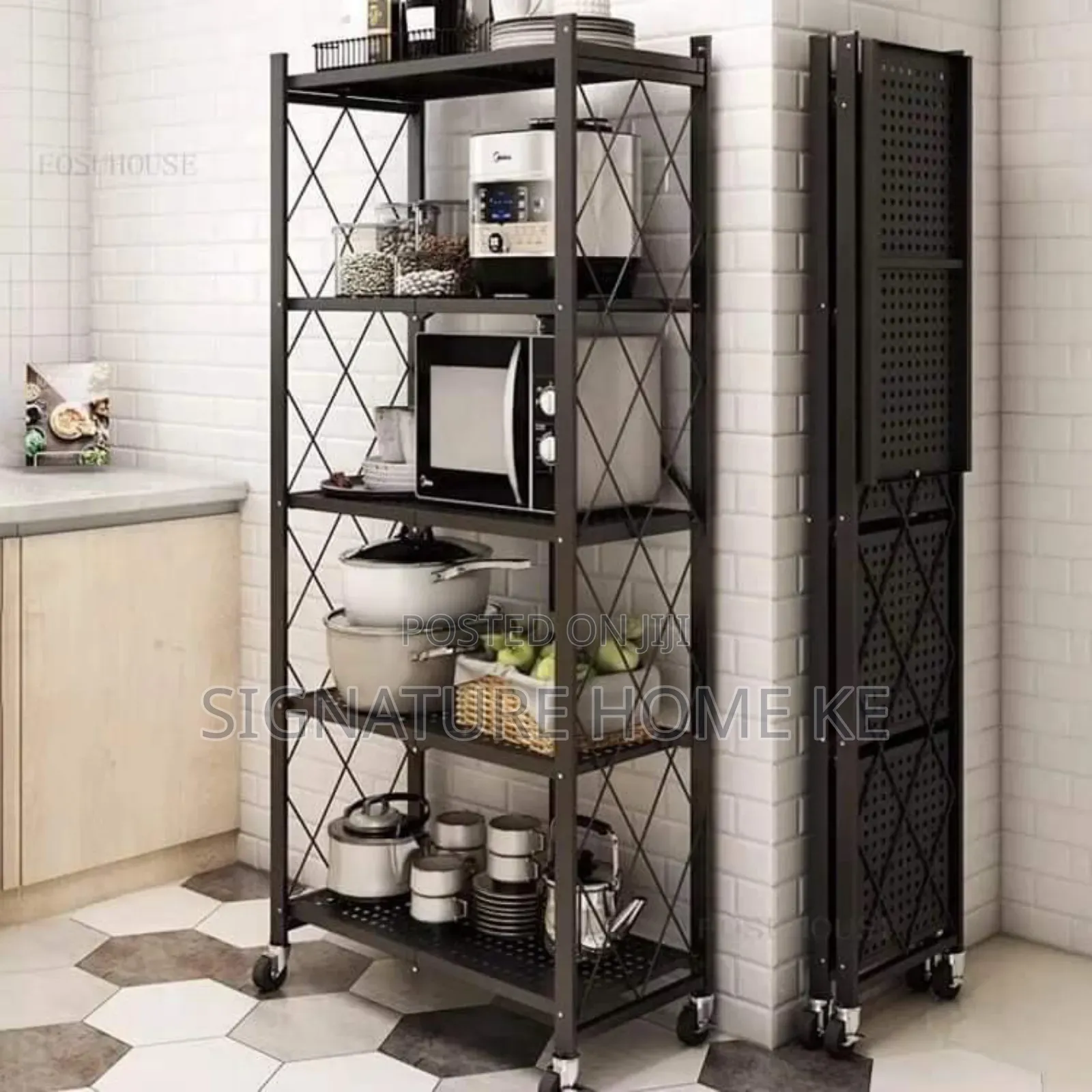5 Tier Mettalic Foldable Kitchen Storage Rack