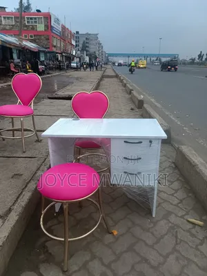 Manicure Set, Pink Seats and White Table 