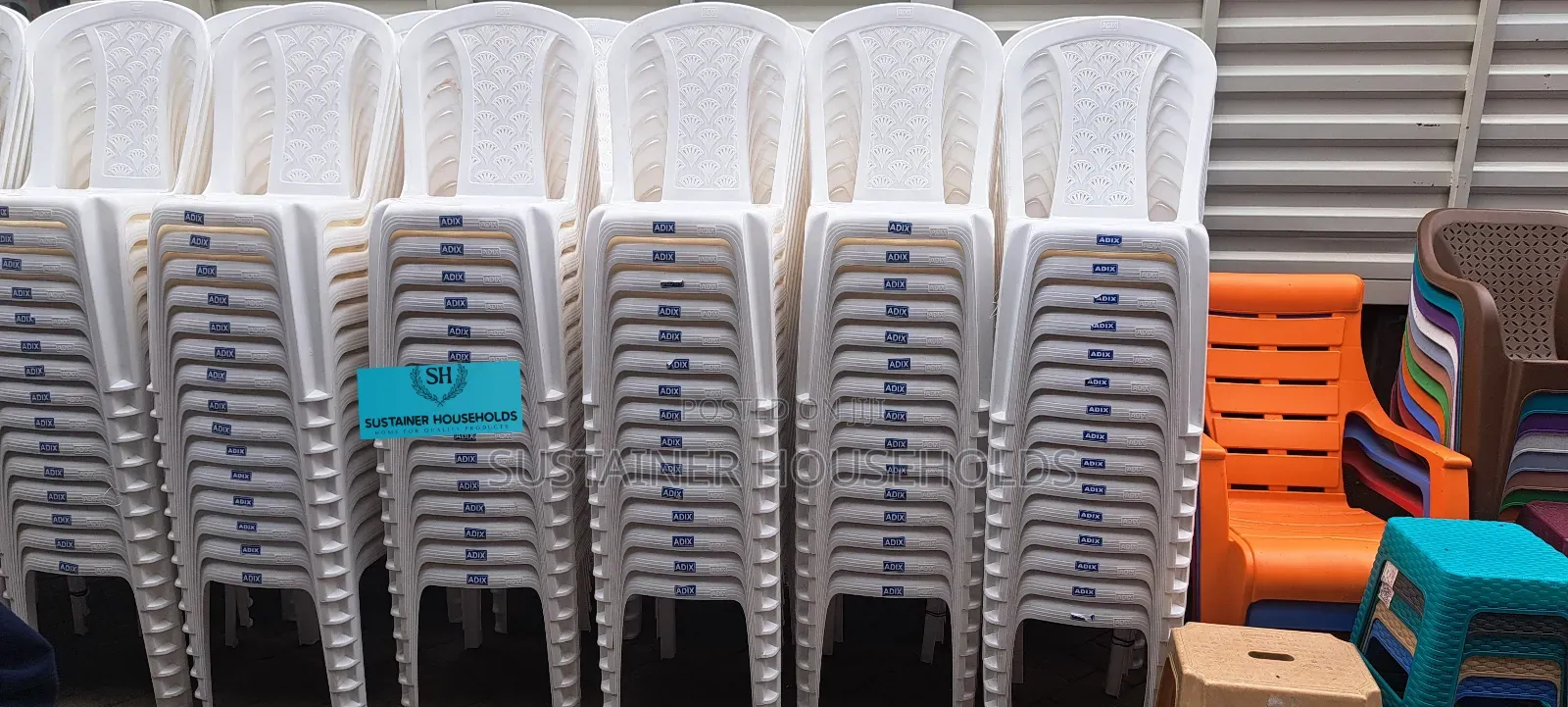 Adix White Armless Plastic Chairs