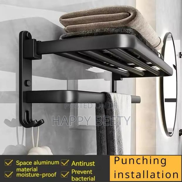 Black Heavy Aluminum Double Layer Towel Holder - thumbnail 2