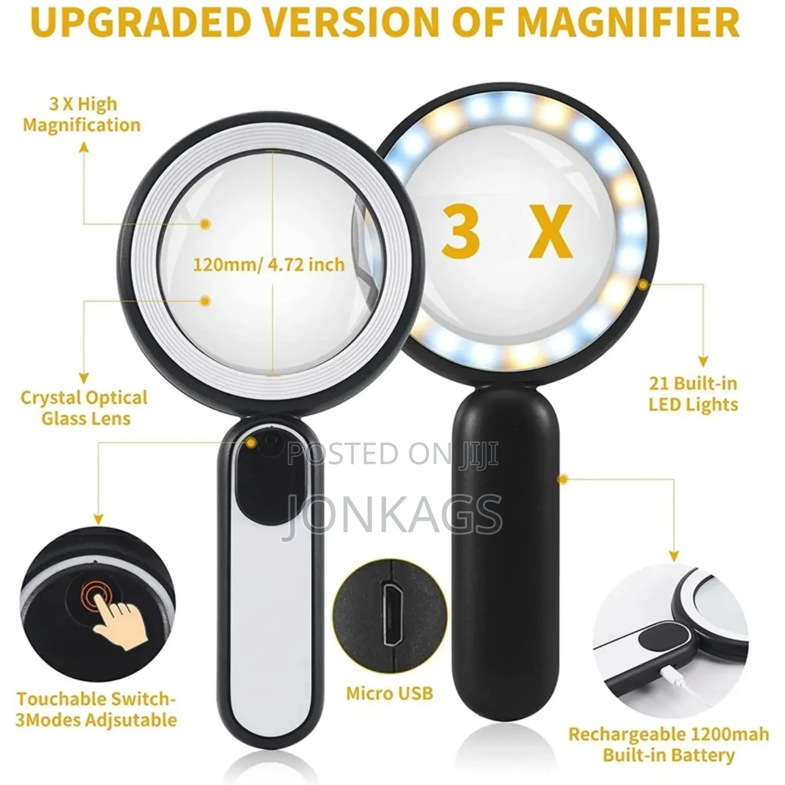 110mm Magnifying Glass With 12LED Nd Touch Sensitive Switch