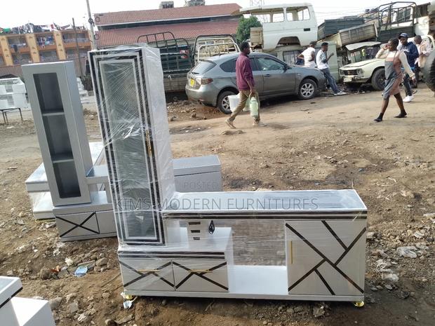 Tv Stand White With Side Shelves+ Led Lights - main view