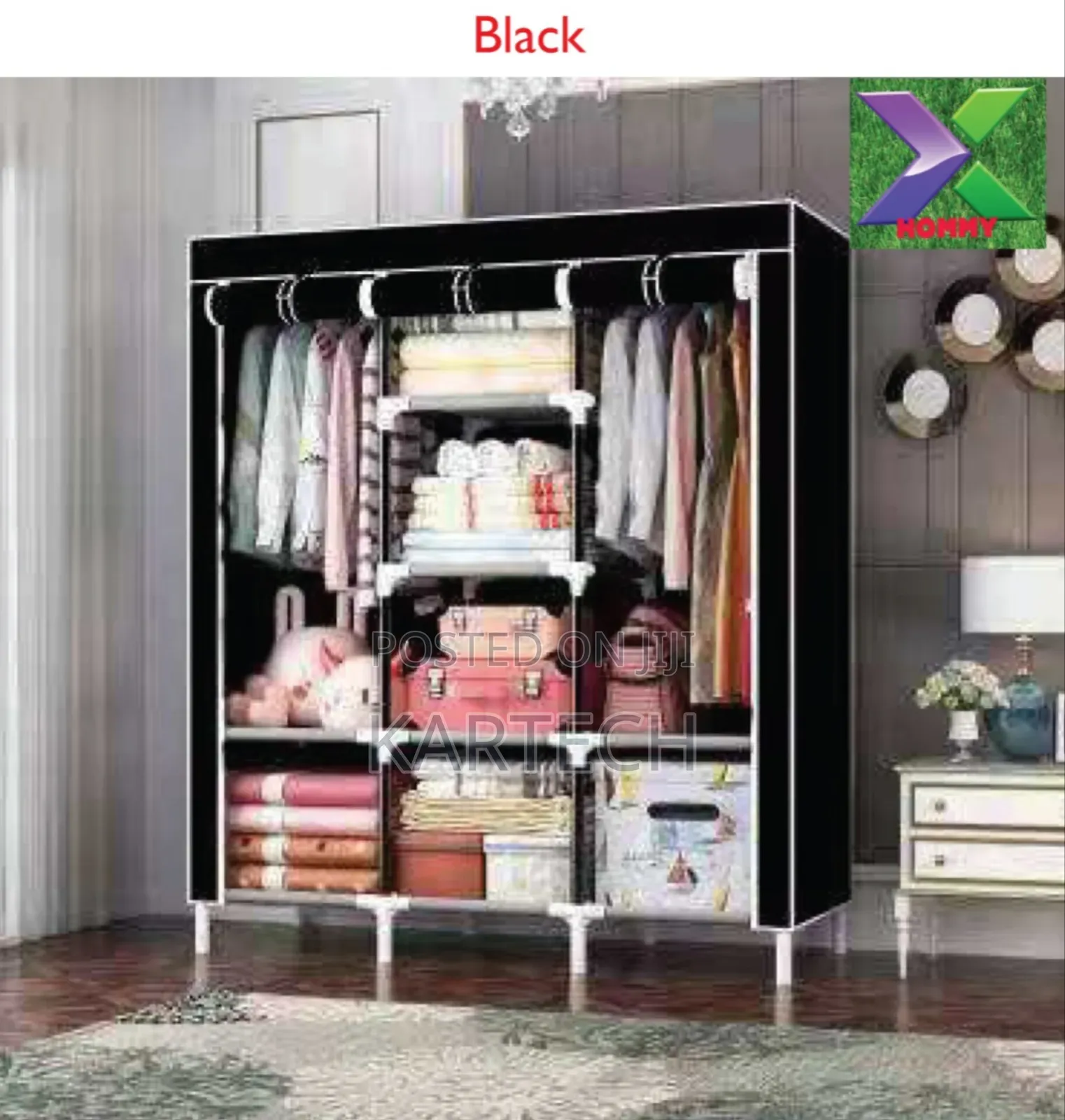 Wooden Wardrobe 3 Column -Black