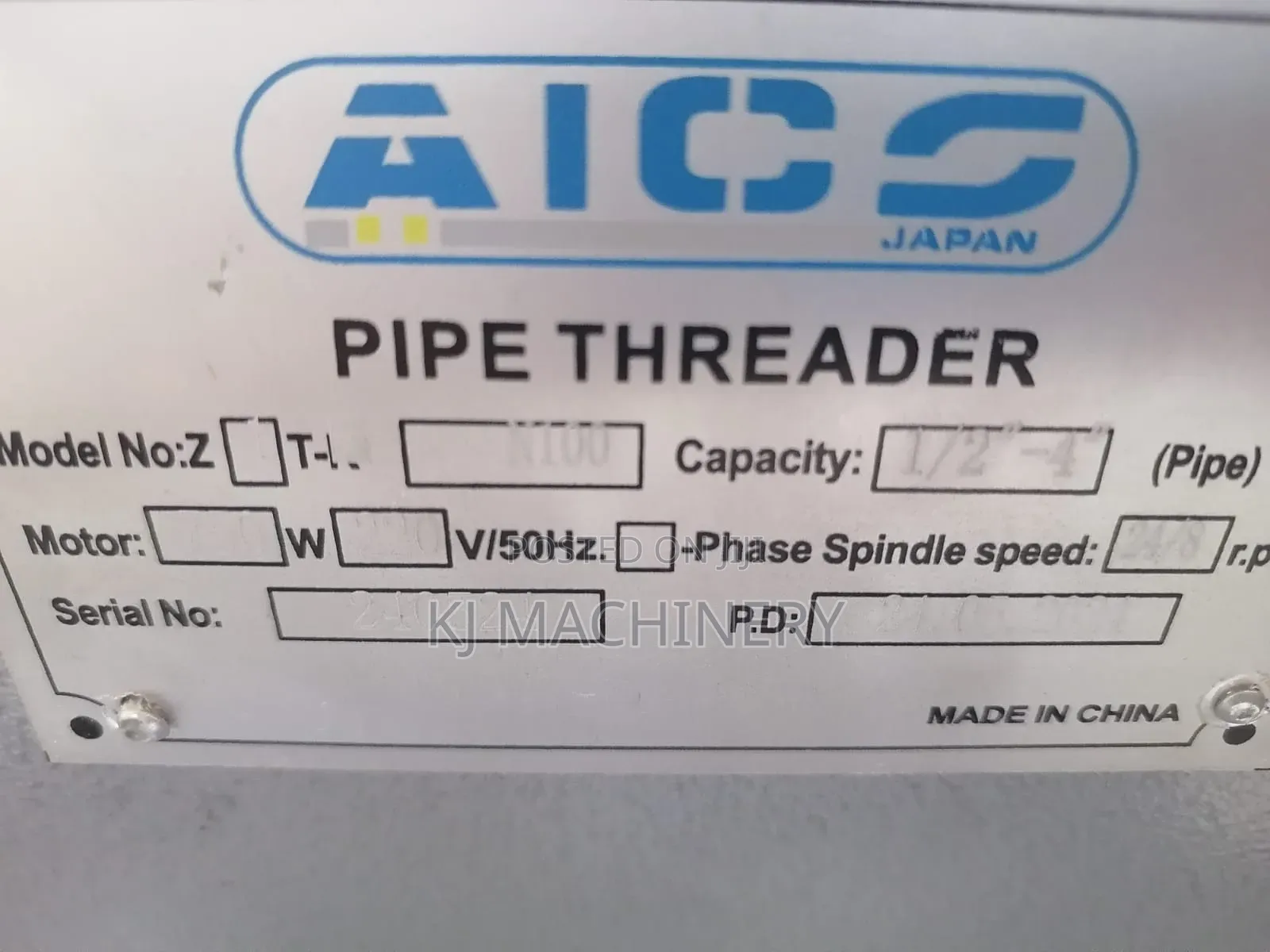 Aico Pipe Threading Machine Single Phase Electric.