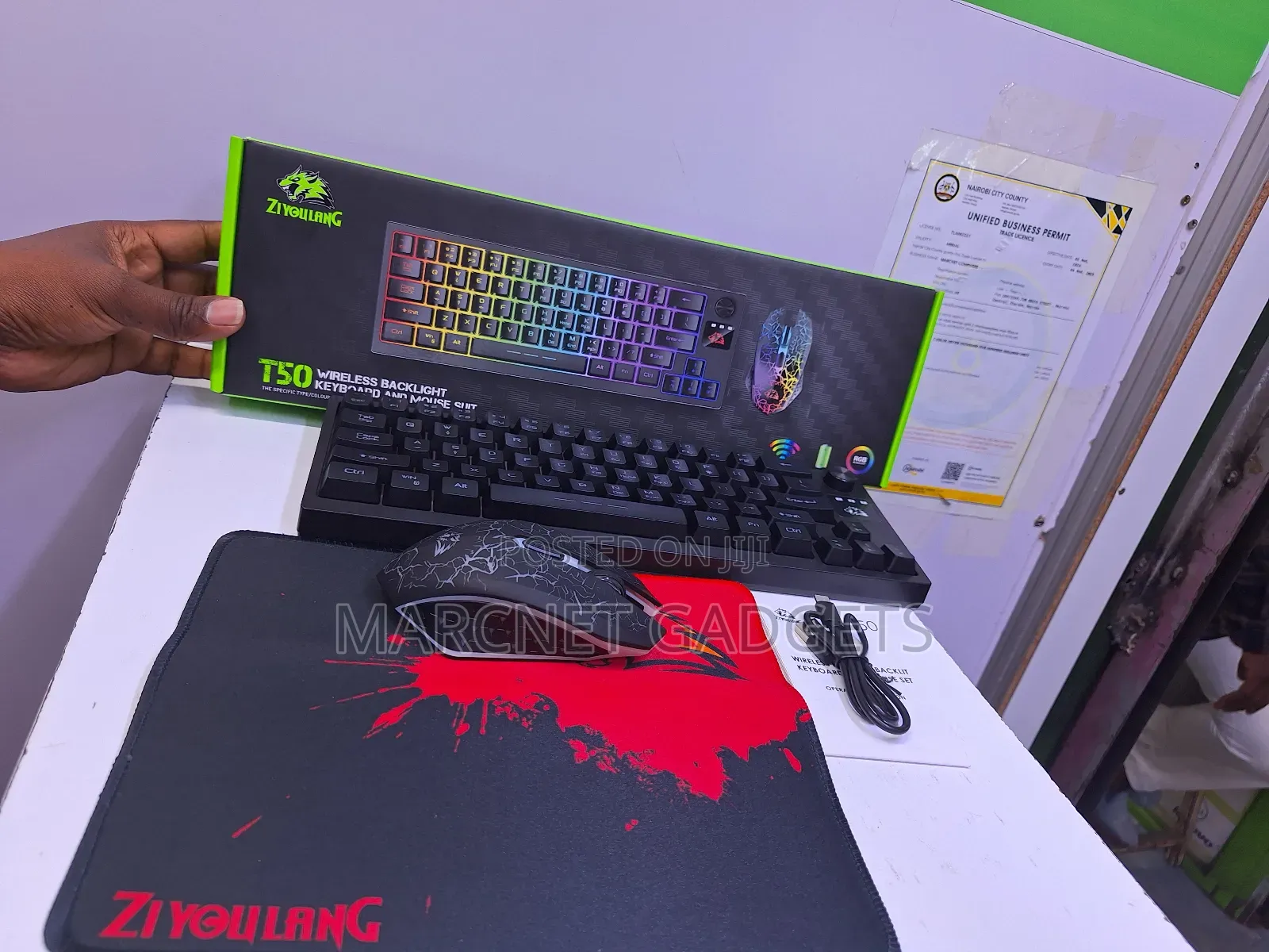 Rechargeable Backlit RGB Wireless Keyboard +Mouse+ Mousepad