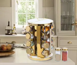 16pcs Clear Spice Jars With Gold Lid Goldish Rotating Stand