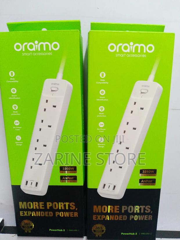 4 Ways Power Extension Oraimo 2metres Power Cord With 2 USB - main view
