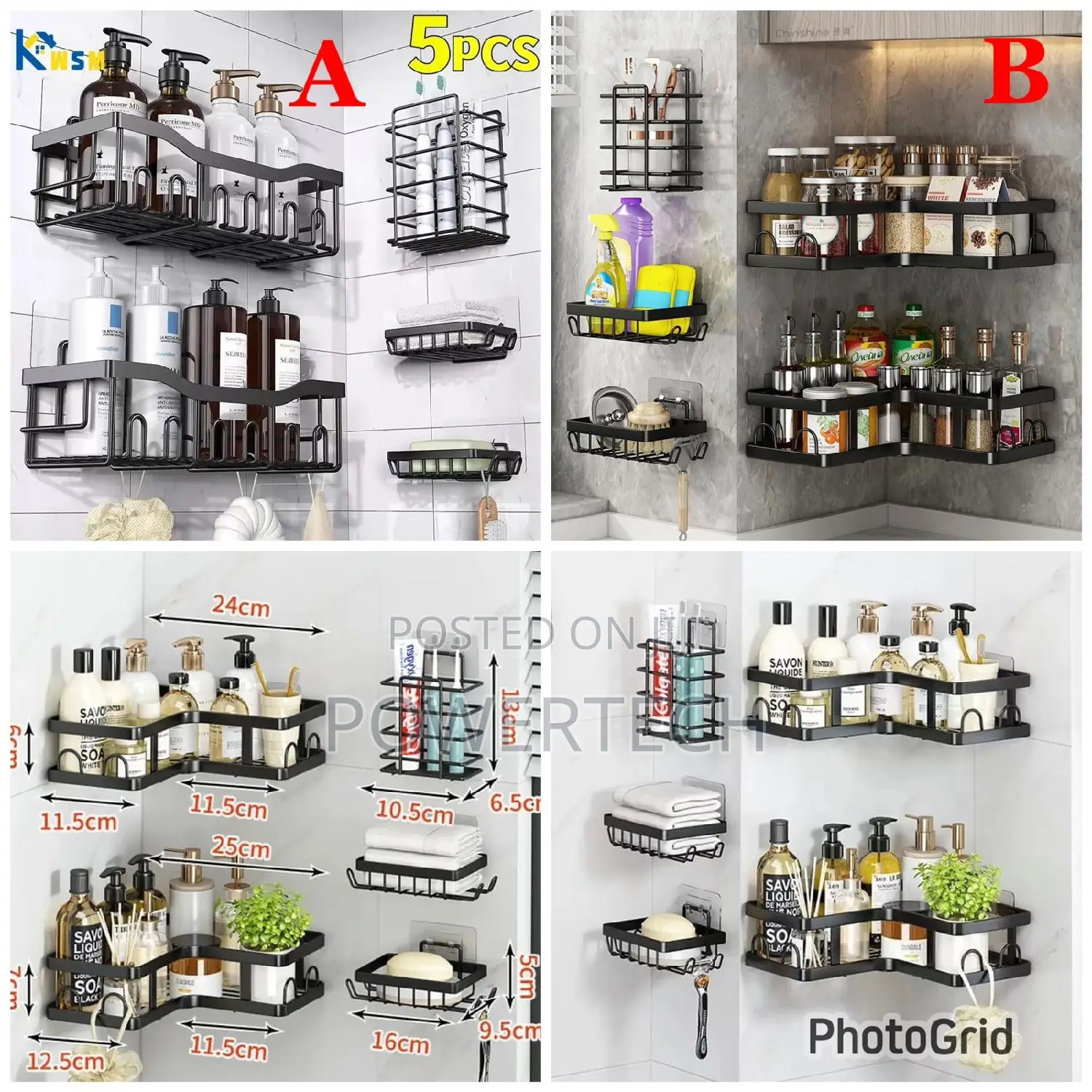 5pcs Set Shower Caddy Shelf/Bathroom Organizer