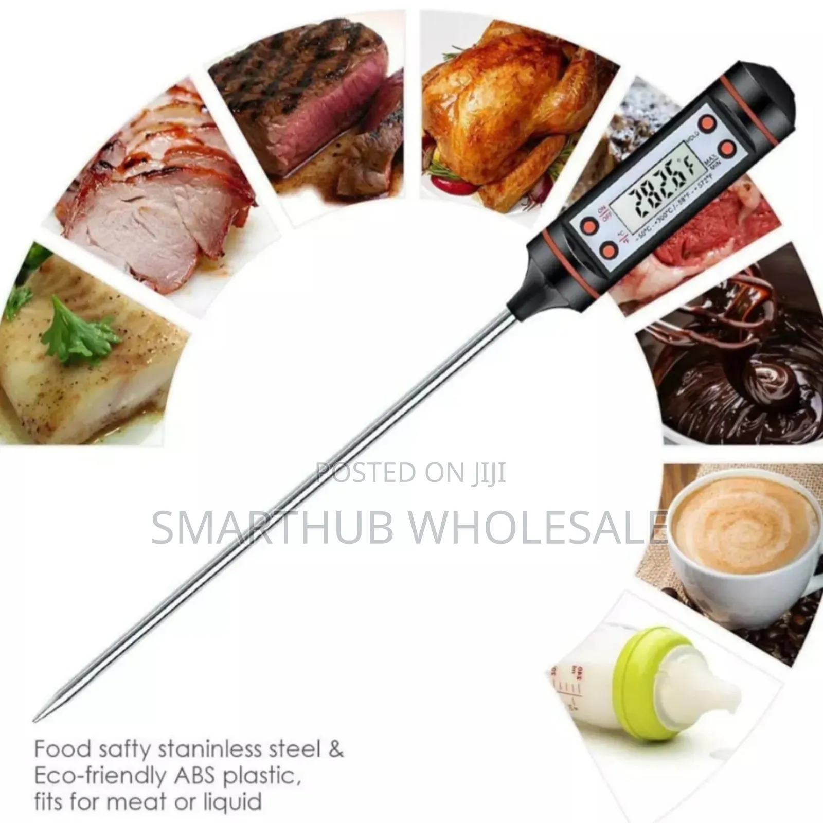 Digital Food Thermometer Battery Operated With Led Display