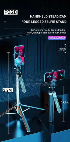 2.2M Selfie Stick Tripod Stand 360° Rotating Balance Handle