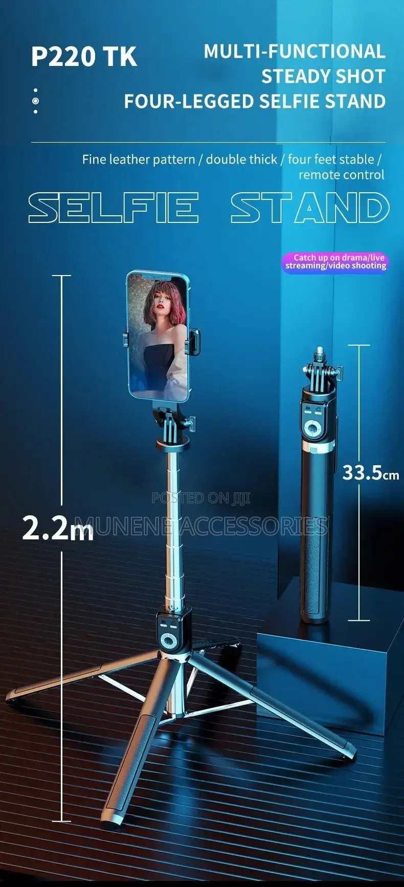 2.2M Selfie Stick Tripod Stand 360° Rotating Balance Handle