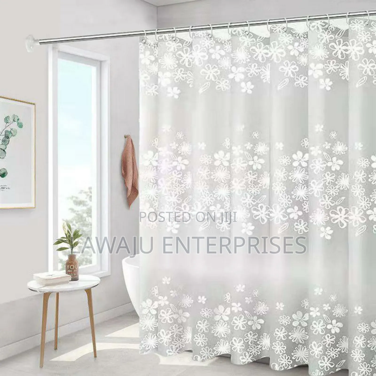 Grey Flowered PVC Shower Curtain