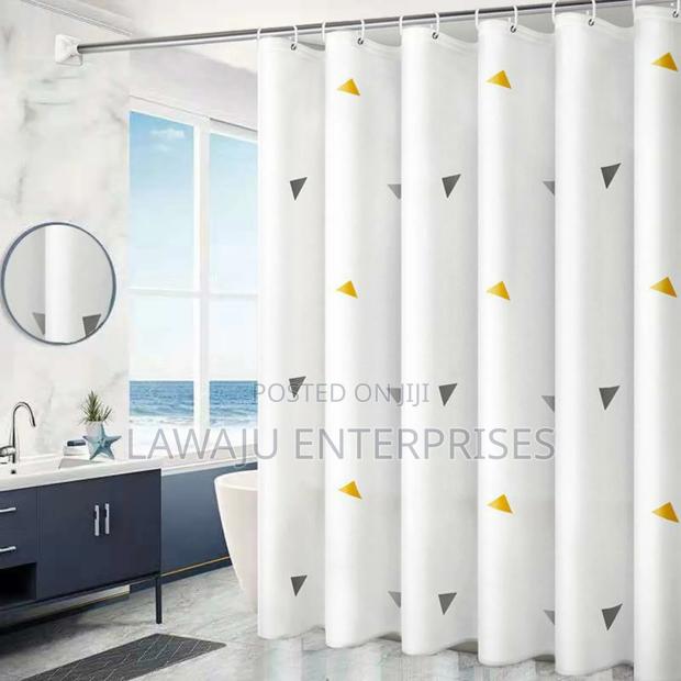 White PVC Shower Curtain With Triangle Detail - main view