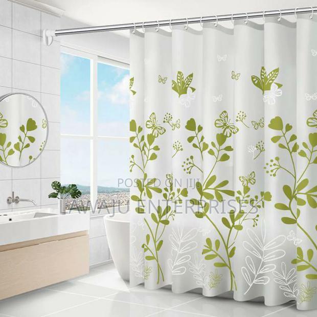 White PVC Shower Curtain With Green Flowers - main view