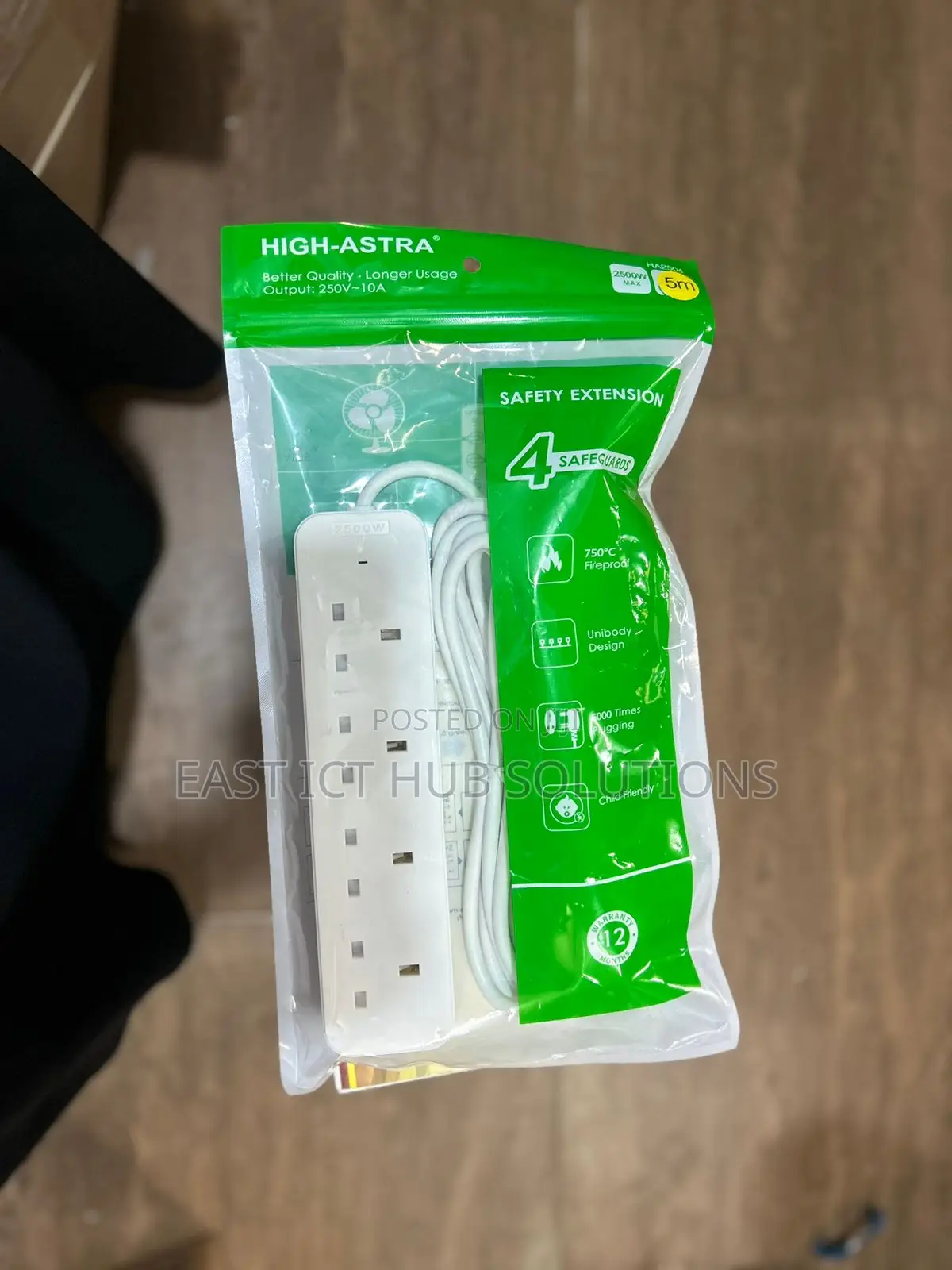 Astra 4-Way Socket Extension Cable With 5M Cable Fused