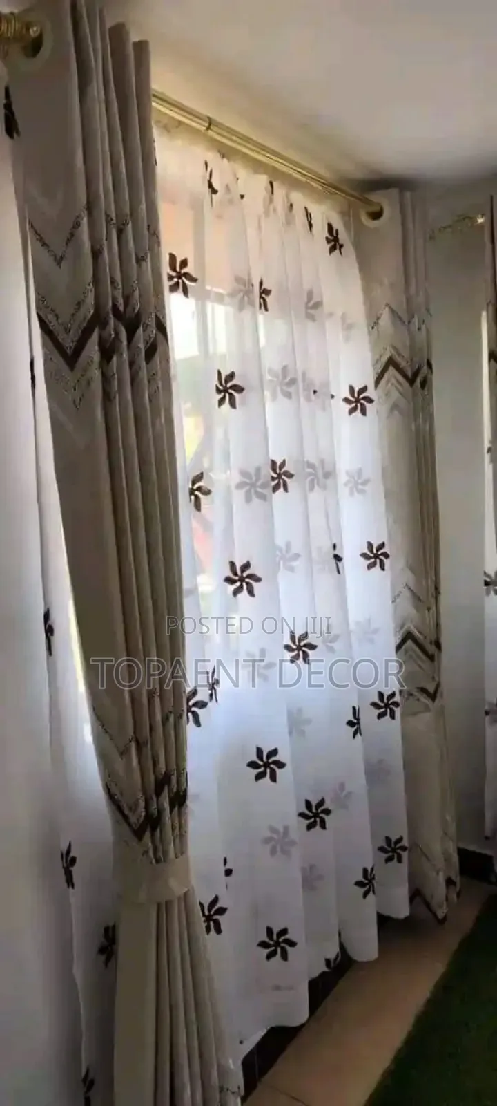 Elegant Window and Door Curtains and Flowered Sheer