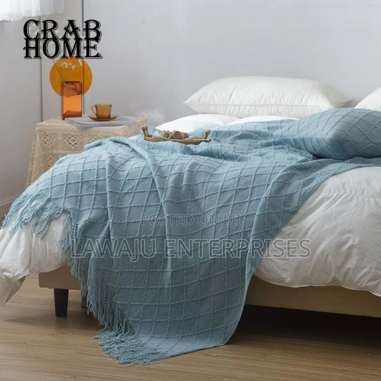 Light Blue Knitted Throw Blanket