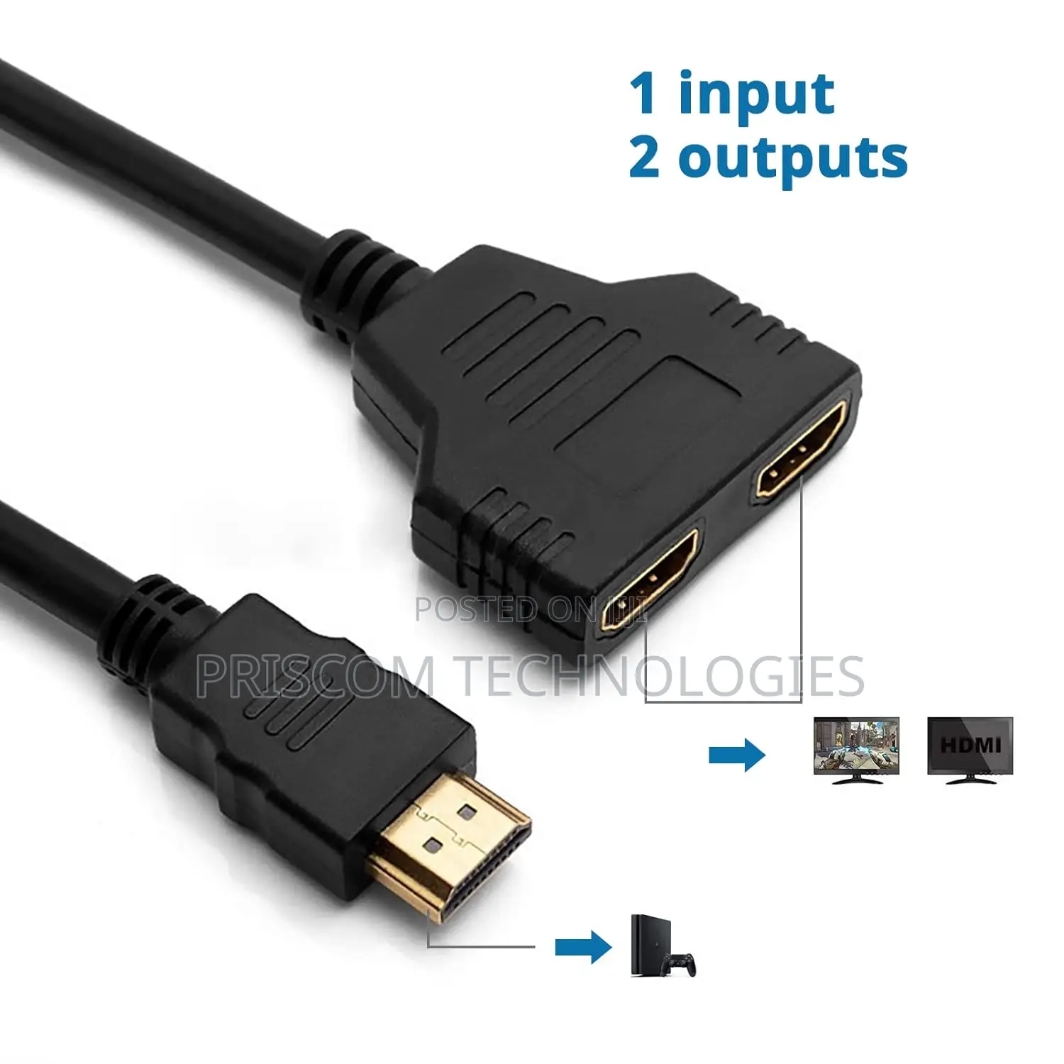 HDMI Splitter Cable 1 X2 (1 Male Input to 2 Female Output)