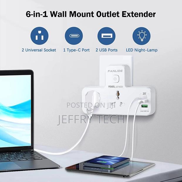Wall Mount Power Strip With USB C, Multi Plug Adapter Outlet - thumbnail 2