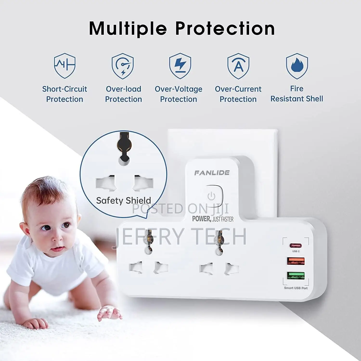 Wall Mount Power Strip With USB C, Multi Plug Adapter Outlet
